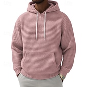 tanie podstawowe bluzy męskie-Męskie Bluza z Kapturem Bluzy z kapturem Waffle Zjechać na pobocze Czarny Biały Jasnozielony Rumiany róż Granatowy Kaptur Równina Kieszeń kangurka Teksturowany Codzienny Sport i turystyka Święto Moda