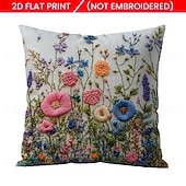 cheap Textured Throw Pillows-Floral Pattern Pillow Cover 2D Flat Print Soft Comfortable Cushion Case with Faux embroidery for Living Room Sofa Bedroom Home Decoration