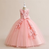 preiswerte Partykleider-Kinder Mädchen Kleid Partykleid Einfarbig Ärmellos Formell Leistung Besonderer Anlass Knotenbinde Netz Mode Täglich Prinzessin Polyester Maxi Partykleid Schwingkleid Tüllkleid Sommer Frühling 5-12