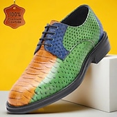 cheap Elemental Dress Shoes-Men's Green and Tan Leather Dress Shoes – Unique and Trendy Design, Ideal for Special Occasions, Fashion-forward Events and Office Wear