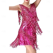 cheap Practice Dresses-Samba Dancewear Women 1920s Dance Dress Sequin Tassel Fringe Flapper Latin Rumba Dress Glitter Salsa Tango Ballroom Dancing Dressesl Performance Costume