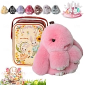 cheap Easter-Easter Soft Bunny Keychain with Tin,Handmade Soft Bunny PomPom Charms Plush Keychain Rabbit Christmas Gift for Backpack,Bag Charm Gift Key Chain