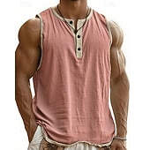 cheap Tank Tops-Men's Tank Top Vest Top Undershirt Sleeveless Shirt Sleeveless Henley Summer Plain Fashion Designer Basic Buttons Vacation Street Going out Black Pink Navy Blue Top Tee for Men