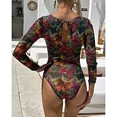 Χαμηλού Κόστους Rash Guards One Pieces-Γυναικεία Προστατευτικά Μαγιό Ολόσωμα μαγιό Γραφική Μπόχο Δίχτυ Προστασία UV Αναπνέει Μακρυμάνικο Μαγιό Σέρφινγκ Παραλία Διακοπές Άνοιξη
