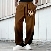 cheap Men's Printed Sweatpants-Men's Reindeer Gradient Color Sweatpants Trousers Casual Pants Mid Waist Vintage Retro Outdoor Hunting Workout Elastic Drawstring Waist Straight Leg Pants with Pockets Spring Fall 3D Print Brown