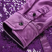 billiga Satinskjortor för män-Herr Skjorta Satinskjorta Casual skjorta Knapp upp skjorta Balskjorta Slät Bröllop Fest Blå Purpur Långärmad Kavajslag Vår &amp; Höst Alla årstider Kläder Paljett