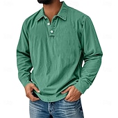 お買い得  メンズ クラシックポロ-男性用 ヴィンテージシャツ コットンポロシャツ ビジネス カジュアル ラペル クラシック 長袖 ヴィンテージ ファッション 純色 平織り ビンテージ 洗浄済み 秋 冬 オールシーズン ルーズフィット ブラック ブラウン ピンク ライトグリーン ライトブルー ネイビーブルー ヴィンテージシャツ