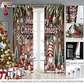 economico Cucina natalizia-Tende termiche isolanti con stampa digitale 3D a forma di gnomo natalizio, set da 2 pezzi di tende oscuranti con occhielli per balconi esterni, soggiorno e arredamento per la casa