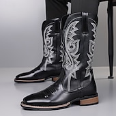 voordelige Cowboy &amp; Western Boots-Bruine cowboylaarzen van imitatieleer voor heren – klassieke westernstijl met geborduurde details, perfect voor kerstfeestjes en casual uitjes