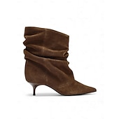 cheap Slouch Boots-Women's Brown Suede Slouchy Heeled Boots - Pointed Toe, Elegant Slouch Design for Casual and Evening Wear