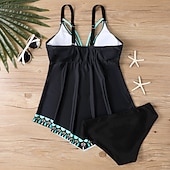 baratos Tankinis-Mulheres Roupa de Banho 2 partes Slip roupa de banho Frente Única Férias Roupa de Praia Floral Decote V Sem Manga Fatos de banho