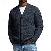 abordables suéter de la rebeca de los hombres-Hombre Pulóveres Chaqueta de Punto Cárdigan Estriado Tejer Tops regulares Botones Plano Escote en Pico Moda Ropa de calle Vacaciones Casual Ropa Otoño Invierno Burdeos Azul S M L