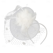 levne fascinátory-Čelenka Tyl Látka 30. léta Svatební Čajový dýchánek Dostih koktejl Elegantní Vinobraní S Peří Přílba Pokrývky Hlavy