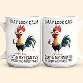  Caneca engraçada para presente: "Posso parecer calmo, mas na minha cabeça já te bicamos três vezes". Caneca de cerâmica para amantes de galinhas, ideal para escritório e casa. Presente divertido.