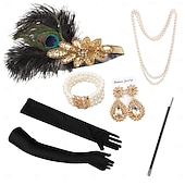baratos Acessórios e mais-Conjunto Loucos anos 20 Anos 20 Retro Vintage Faixa De Cabelo Estilo Melindrosa Decoração de Cabelo Conjunto de acessórios O Grande Gatsby Menina melindrosa Pena Fantasia Mulheres Natal Carnaval