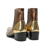 halpa Ensiluokkaiset nahkasaappaat-Miesten ruskeat ja kultaiset nahkaiset nilkkurit - metallinhohtoinen viimeistely, tyylikäs muotoilu ja mukava istuvuus, ihanteellinen rentoon ja puoliviralliseen kokoontumiseen