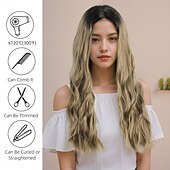 cheap Party Wigs-Synthetic Wig Wavy Curly Weave Middle Part Asymmetrical Deep Parting Machine Made Wig 26 inch Black / Gold Synthetic Hair Women's Classic Comfortable Color Gradient Mixed Color