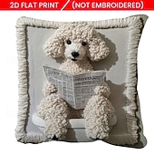  Capa de almofada com estampa plana 2D de cachorro lendo, macia e de pelúcia curta, com bordado falso, para sofá, quarto, sala de estar e decoração de casa. Não inclui enchimento.