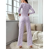 billige Søvnoverdeler og -nederdeler for kvinner-Dame Pyjamas Sett Fritid Komfort Blomstret Elastisk midje Bukse Hjem Daglig Langermet U-hals Hvit Gul Rosa Lilla Vår Høst Normal