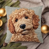  Capa de almofada vintage com estampa digital plana em 2D, estilo cachorro, lavável à máquina, com fechamento em zíper, capa decorativa para sofá, sala de estar e quarto.