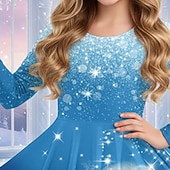 preiswerte 3D-Cartoon-Kommode-Mädchen' 3D Grafik Anime Kleid Langarm 3D-Druck Frühling Herbst Leistung Urlaub Party Lässig Prinzessin Schön Kinder 4-12 Jahre Freizeitkleid A Linie Kleid Knielang Normale Passform