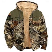 baratos Moletons de Caça-Homens camuflagem Côr Camuflagem Tosão Moletom Jaqueta Moda Legal Diário Vintage retrô Com Capuz Ao ar livre Caça Marron cáqui Verde Tropa Zíper Bolsos Outono Inverno Designer S M L XL XXL XXXL