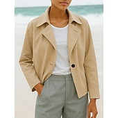 baratos Blazers e Fatos-Mulheres Blusão Jaqueta casual Para Noite Botões Tecido Confortável Moda Ajuste Largo agasalhos Manga Longa Primavera Azul Céu S