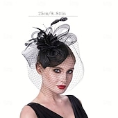 cheap Fascinators-Headdress Tulle Feather Fedora Hat Wedding Tea Party Horse Race Cocktail Elegant Vintage With Feather Headpiece Headwear