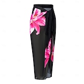 preiswerte Einteilige Badeanzüge-Damen Einteiler Badeanzug Schlankheits mit Rock Monokini Rock Netz Bauchkontrolle Hohe Taille Schlank Elegant Urlaub Floraler Rundhalsausschnitt Langarm Badeanzüge