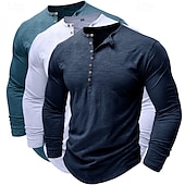 preiswerte Lässiges Henley-T-Shirt-3er-Pack Henley-Shirts für Herren, langärmlig, einfarbig, modisch, lässig, für Alltag und Freizeit, 3er-Pack, Henley-Shirts in Blau, Weiß und Schwarz, ideal für Sommer und Frühling,