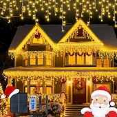 billiga Solsträngljus-Solcellsdrivna vattentäta julispljus 10 meter 400 lysdioder 48 droppar 8-funktions timer fjärrkontroll genomskinlig tråd anslutningsbar ljusslinga innergård balkong träd veranda takfot dekorativa ljus