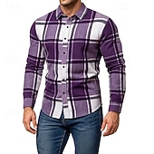 preiswerte Herren-Oberhemden-Herren Hemd Flanellhemd Kariertes Hemd Knopfhemd Overshirt Karomuster Outdoor Straße Blau Schwarz Rosa Rote Langarm Revers Frühling &amp; Herbst Bekleidung