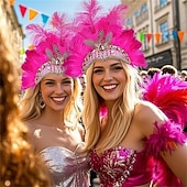 cheap Accessories-Carnival 2026 Rio Carnival Samba Accessories Hot Pink Ostrich Feather Headdress for Women - Sequin Rhinestone Headpiece - Carnival Showgirl Mardi Gras Costume Brazil Festival Performance Costume