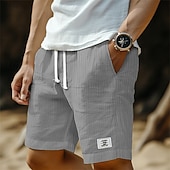voordelige Retro-Voor heren Korte broek Linnen korte broek Zomer korte broeken Strandshorts Seersucker-short Trekkoord Elastische taille Effen Comfort Ademend Knielengte Casual Dagelijks Buiten Vakantie Modieus Wit