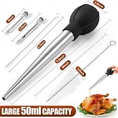 זול כלי בישול וגאדג'טים למטבח-מחבת הודו מנירוסטה לבישול &amp;מזרק מטבח - מזרק נוזלים חמים - מזרק בשר ומזון - גודל גדול עם 2 מחטים &amp;2 מברשות ניקוי - כלי חיוני לחג ההודיה