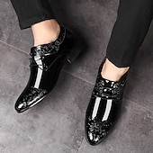 voordelige Derby Schoenen-Zwarte veterschoenen voor heren van lakleer met reliëfdetails - eersteklas schoenen voor avondkleding en chique bijeenkomsten