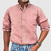 cheap Men's Button Up Shirts-Men's Shirt Summer Shirt Casual Shirt Button Up Shirt Acid Wash Shirt Blue Pink Navy Blue Long Sleeve Plain Turndown Casual Daily Classic Clothing Apparel Cotton Fashion Business Modern Smart Casual