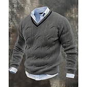 baratos suéter pulôver masculino-Homens Suéter Pulôver suéter Suéter de malha Estriado Tricotar Tops regulares Tricotado Côr Sólida Decote V Moda Roupa de rua Casual Roupa Diária Roupa Outono Inverno Preto Branco M L XL