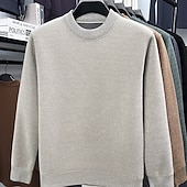 preiswerte Herrenpullover-Herren Pullover Strickpullover Gerippt Stricken Normale Oberteile Gestrickt Fleece Einfach Rundhalsausschnitt Mode Basic Urlaub Alltagskleidung Bekleidung Herbst Winter Schwarz Grün M L XL