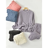 olcso Női hálófelsők és -alsók-Női Pizsama Alkalmi Kényelmes Tiszta szín Rugalmas derék Nadrág Otthon Napi Hosszú ujj Terített nyak Fehér Rubin Sötétkék Bíbor Khakizöld Tavasz Ősz Tél Laza öltözet