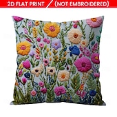 cheap Textured Throw Pillows-Floral Pattern Pillow Cover 2D Flat Print Soft Comfortable Cushion Case with Faux embroidery for Living Room Sofa Bedroom Home Decoration