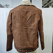 billiga Faux mockaskinnjackor-Herr Vinterkappa Jacka i fuskmocka Fleece-jacka Vardaglig jacka Utomhus Ledigt Håller värmen Ficka Blixtlås i fullängd Höst Vinter Höst vinter Ensfärgat Vintage Streetwear Krage Normal Brun Jacka