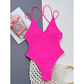 cheap One-piece swimsuits-Women's One Piece Swimsuit Sexy Cutout Monokini Tummy Control High Waist Slim Backless Vacation Beach Wear Solid Color V Neck Sleeveless Bathing Suits