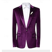 billige Herre Klassiske Blazere-Herre Vinterfrakk Fløyelsblazere Formell Festkveldsklær Fest Klassisk Høst Høst vinter 100% Polyester Fløyel Helfarge Enkelt Brystet Enn-knapp Blazer Rød Kongeblå Lilla Grønn