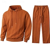 cheap Basic Tracksuits-Men's Hoodie Tracksuit Hoodie &amp; Pants Outfit Set Hoodies Set Hoodie Outdoor Daily Sports Jacquard Drawstring Pocket Plain Black Orange Khaki Polyester Activewear Fashion Streetwear Spring