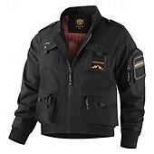 abordables veste de sport-Homme Veste Légère Veste Cargo Veste Décontractée Vacances Quotidien Résistant à l&#039;usure Avec Poches Automne Hiver Uni Mode Classique Col montant Régulier Noir Jaune Orange Bleu de minuit Beige Veste