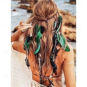 cheap Accessories-Carnival 2026 Rio Carnival Samba Accessories Bohemian Feather Hair Extension Headband - Hippie Adjustable Braided Hairpiece with Beads Brazil Festival Performance Costume