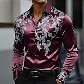 cheap Men's Satin Shirt-Men's Floral Print Ethnic Flowers Shirt Satin Shirt Dress Shirt Long Sleeve Vintage Retro Vacation Dailywear Summer Spring Fall Turndown 3D Print Button Up Shirts Blue Dark Red Dark Green Green