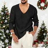 cheap Men's Pullover Sweater-Men's Christmas Jumper Christmas Sweaters Sweater Holiday sweater Pullover Sweater Jumper Ribbed Knit Knitted V Neck Going out Weekend Clothing Apparel Fall Winter Black Pink M L XL