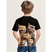 ieftine Animale 3D pentru băieți-Bumbac Copii Băieți Negru Grafic Pisica Tricou Bluză Stil Nautic Manșon scurt În aer liber Zilnice Modă Șic Stradă Designer Imprimare Vară